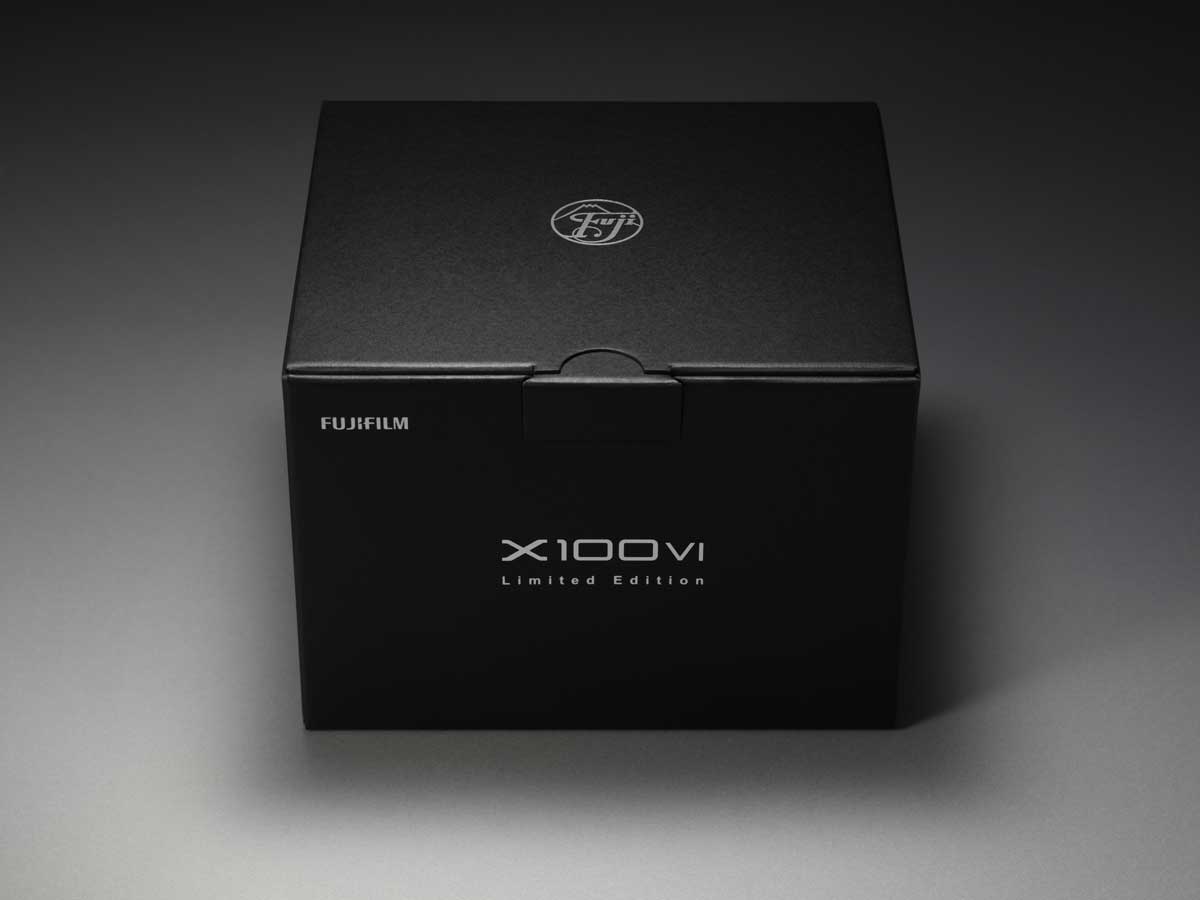 Fujifilm X100VI limited edition box on grey background