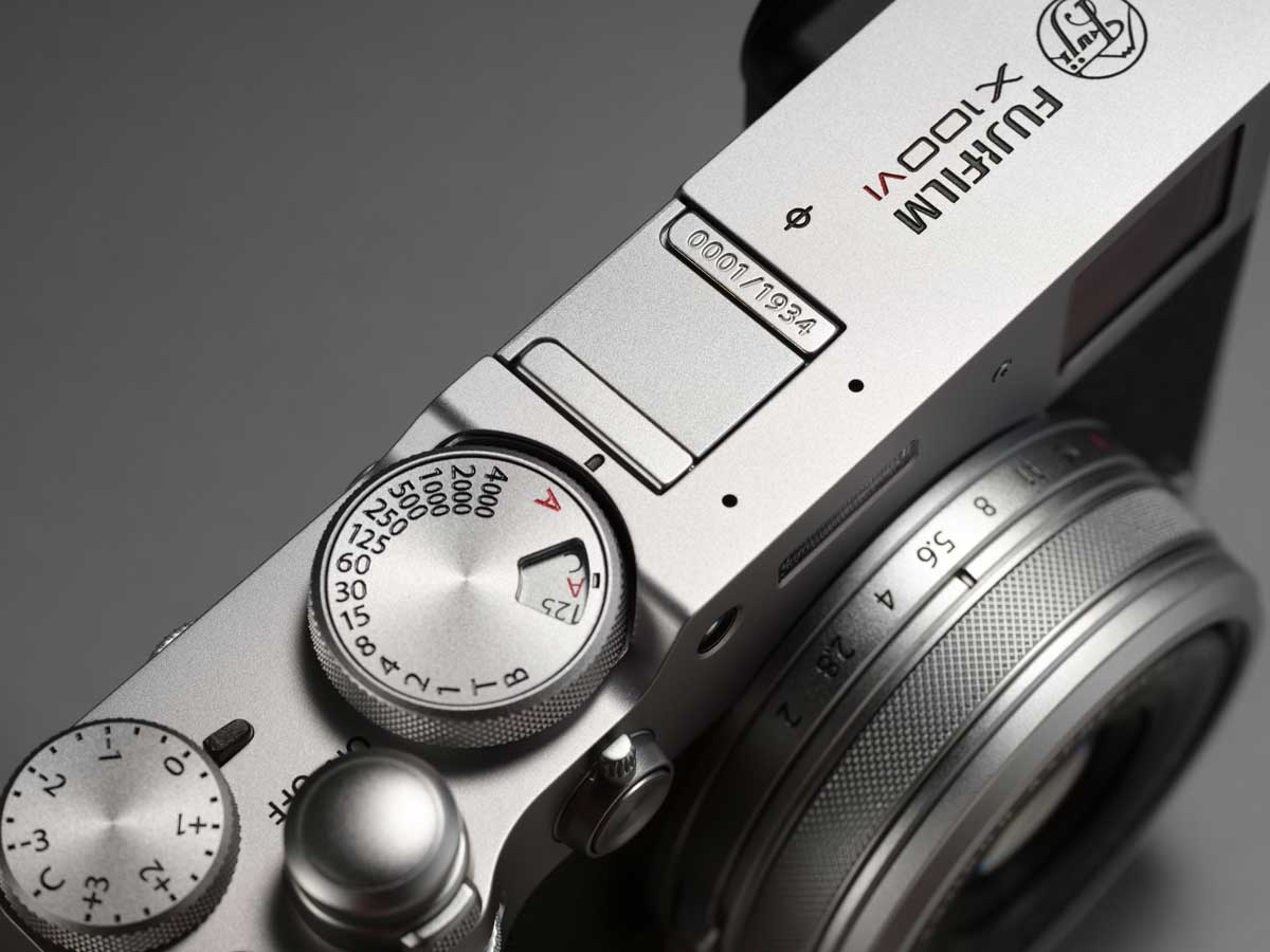 Top-plate of limited edition Fujifilm X100VI showing serial number 0001 of 1934
